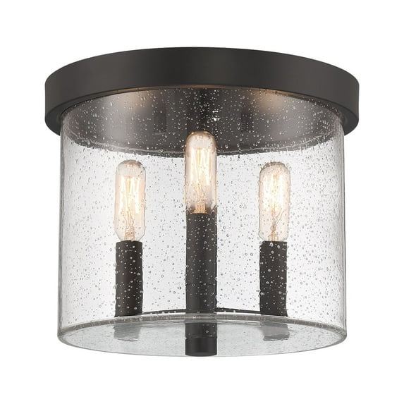 Designers Fountain Otto 10 inch 3-Light Matte Black Modern Outdoor Flush Mount Ceiling Light with Clear Seedy Glass Shade, D298C-FM-MB