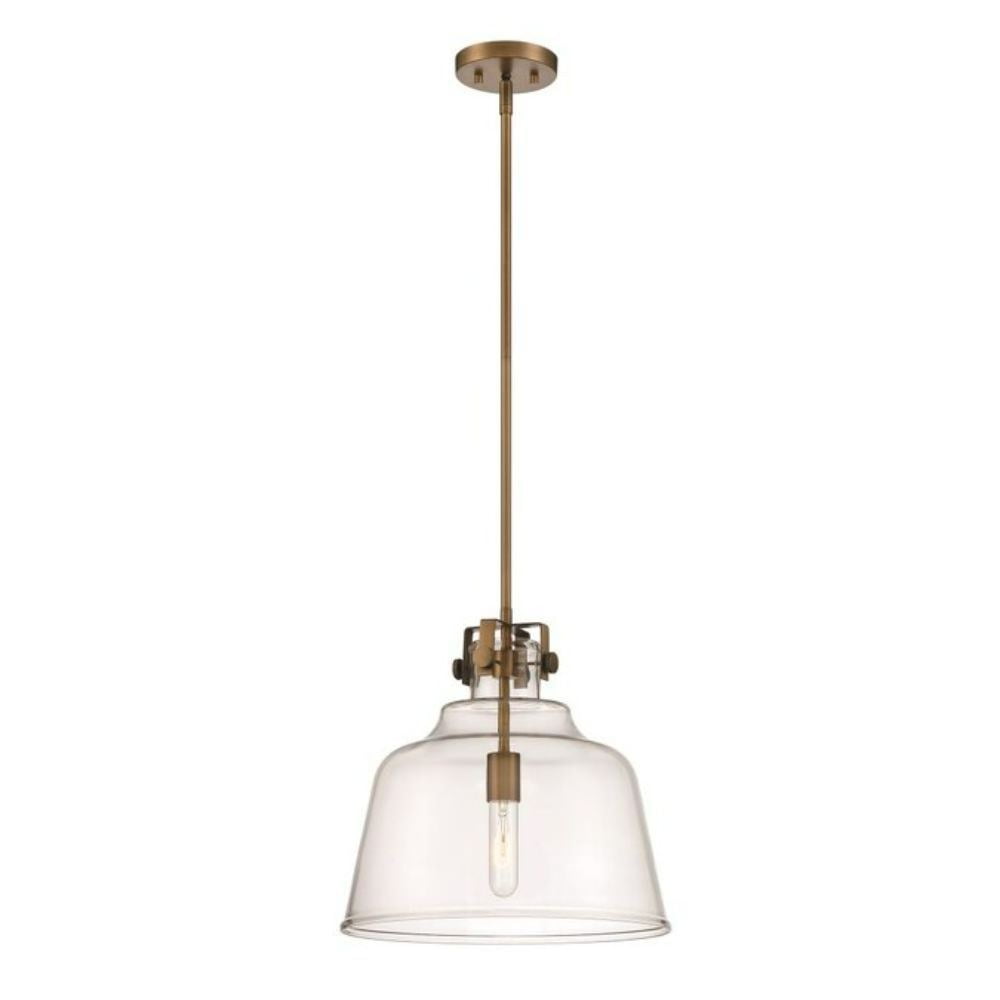 Matte Black and Brass Glass Pendant Light, 15" Wide