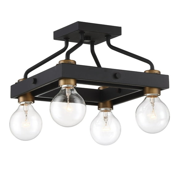 Ravella 11.75 in. 4-Light Black Industrial Entryway Semi-Flush Mount with No Bulbs Included