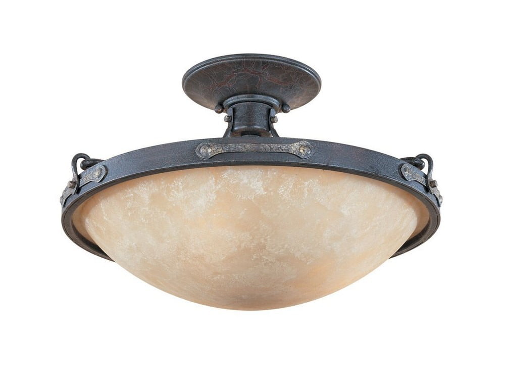 Austin 16.25'' Weathered Saddle Brass Bowl Semi-Flush Light