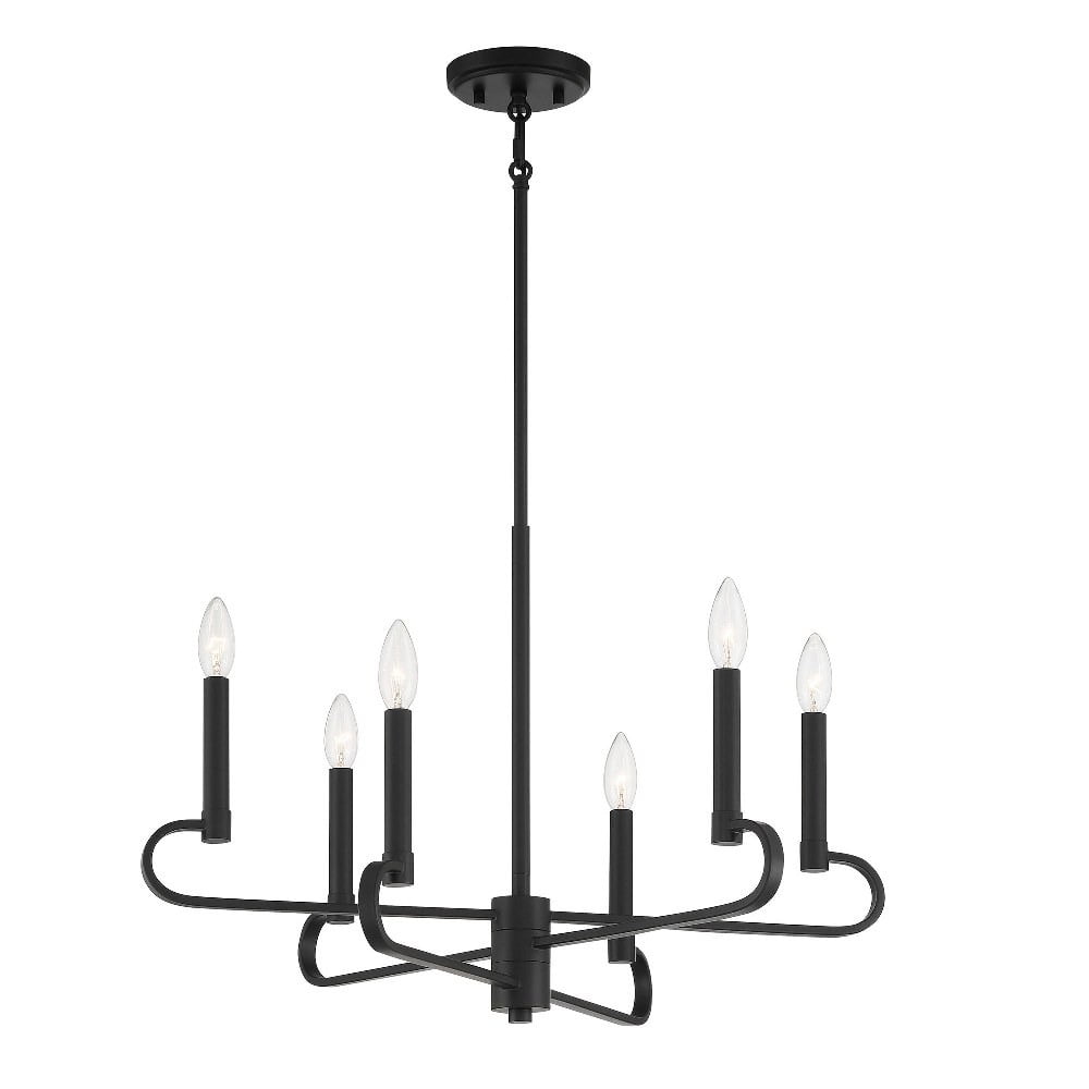 Summit 6-Light Candelabra Chandelier in Matte Black or Brushed Nickel