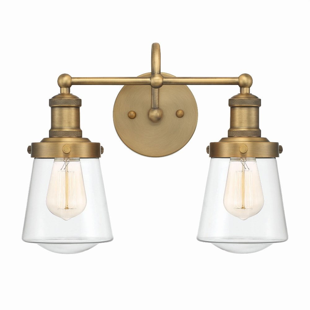Taylor Old Satin Brass 2-Light Dimmable Vanity Fixture with Clear Glass Shades