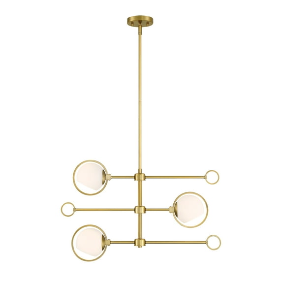 Designers Fountain Teatro 28 inch 3-Light Brushed Gold Modern Chandelier with Etched Opal Glass Shades, D296C-3CH-BG