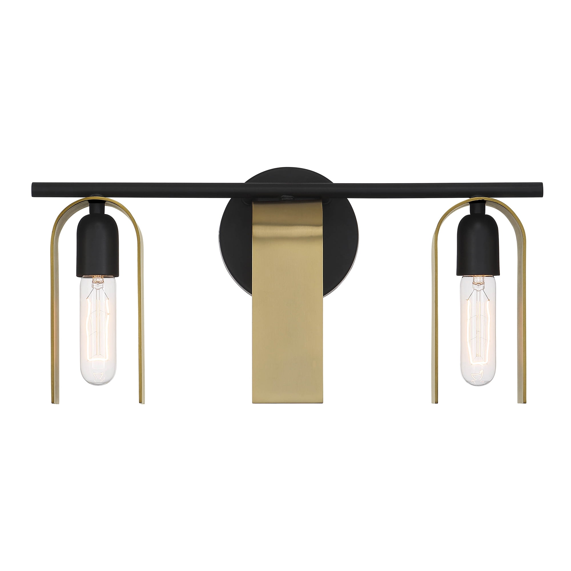 U Turn 3-Light Matte Black Vanity Light with Brushed Gold Shades