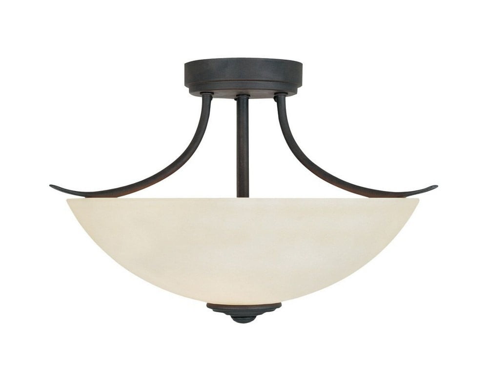 16" Bronze and Satin Bisque Glass Bowl Ceiling Light