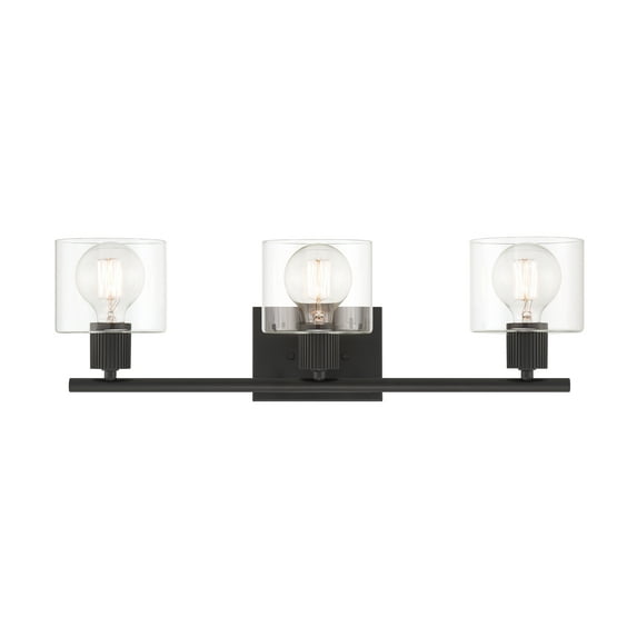 Designers Fountain Vibrato 24 inch 3-Light Matte Black Transitional Bathroom Vanity Light Fixture with Clear Glass Shades, D285M-3B-MB