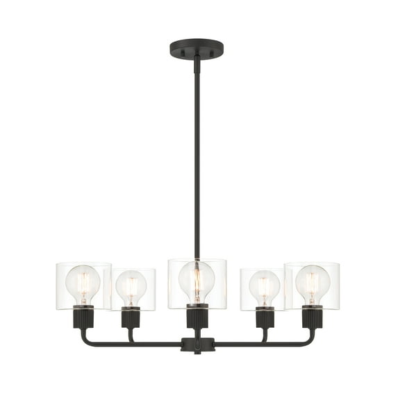 Designers Fountain Vibrato 27 inch 5-Light Matte Black Transitional Chandelier with with Clear Glass Shades, D285M-5CH-MB