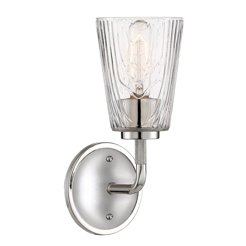 Westwood Polished Nickel Wall Sconce with Woodgrain Textured Glass