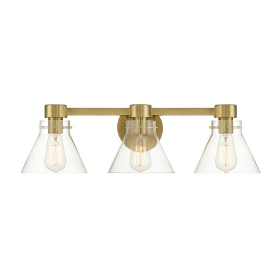 Designers Fountain Willow Creek 25 inch 3-Light Brushed Gold Contemporary Bathroom Vanity Light Fixture with Clear Blown Glass Shades, D204M-3B-BG