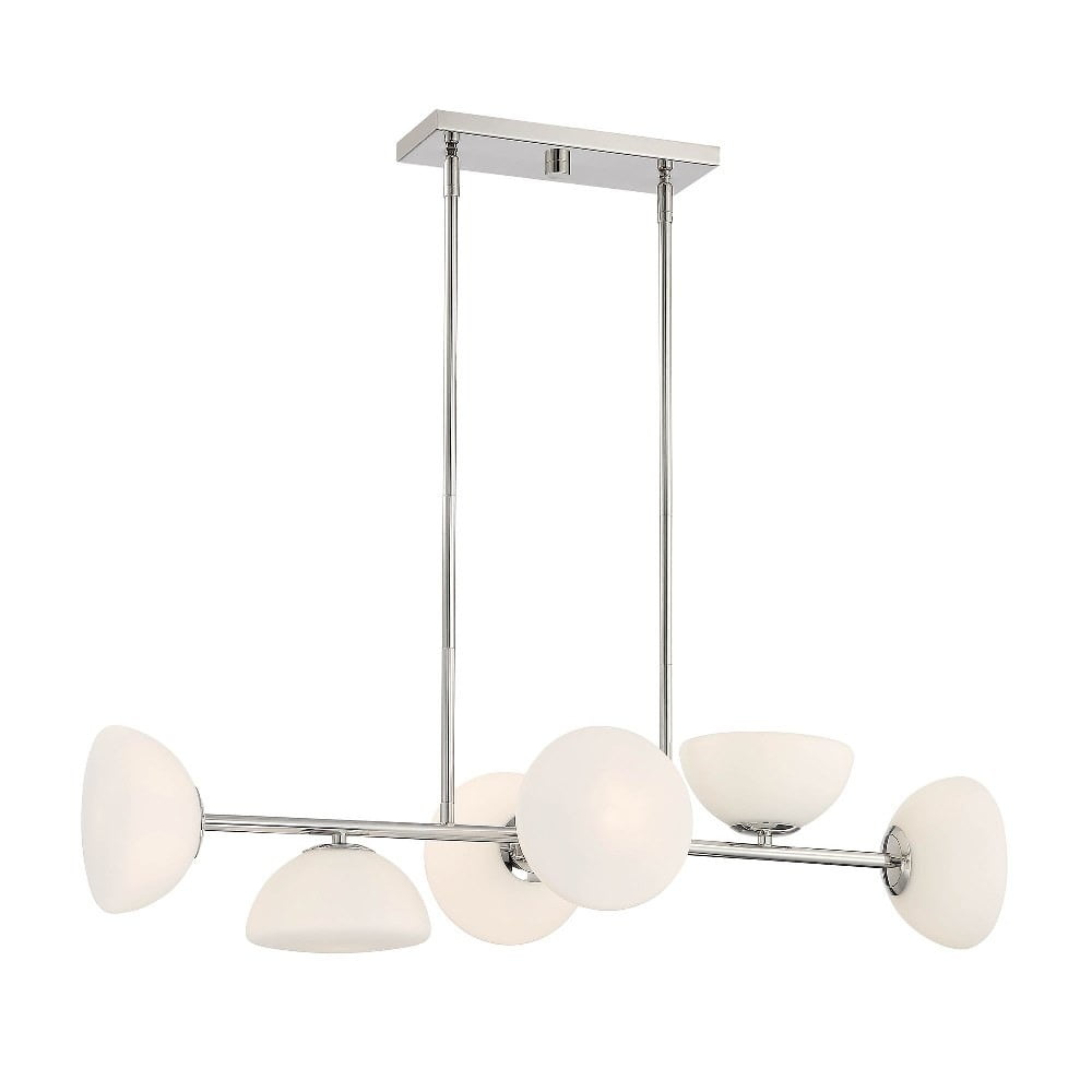 Zio Retro Puff-Shaped Etched Opal Glass 6-Light Island in Polished Nickel