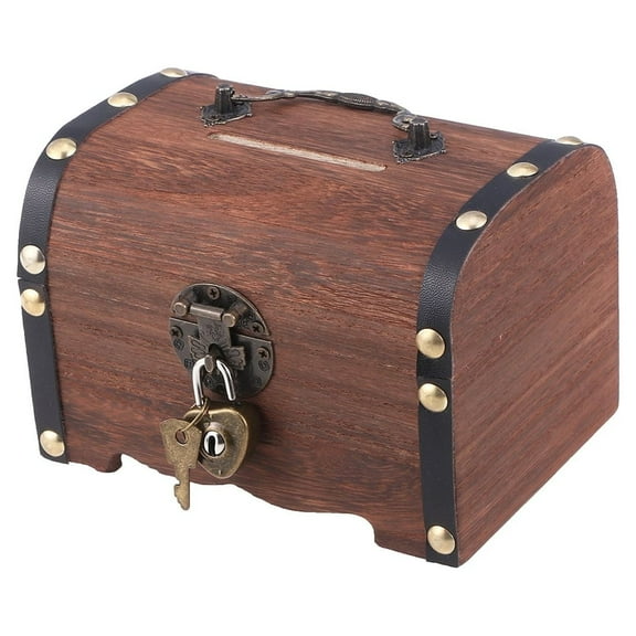 Designice 1 Pcs Piggy Bank,Vintage Treasure Chest with Lock and Key,Storage Box Kids Piggy Bank
