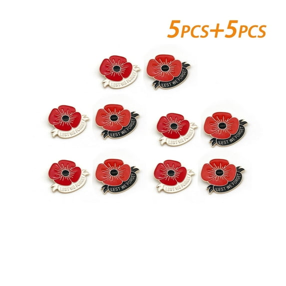 Designice 10-Pack Brooch,Poppy Flower Cute Pins Set,Alloy Memorial Brooches for Women,Red and Black