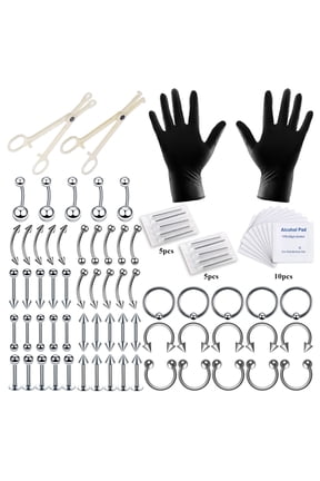 Nose Piercing Kit,Belly Button Ring,316L Surgical Steel Belly Button Piercing,104Pcs