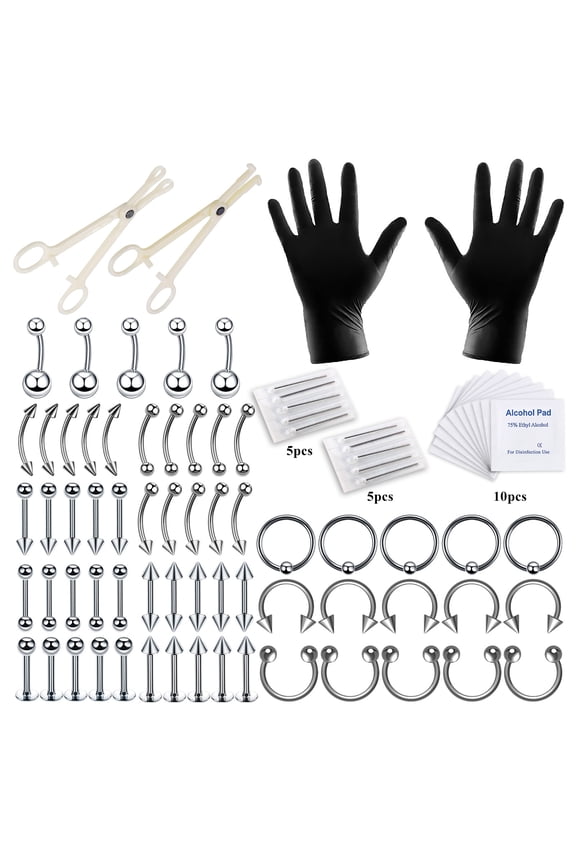 Nose Piercing Kit,Belly Button Ring,316L Surgical Steel Belly Button Piercing,104Pcs