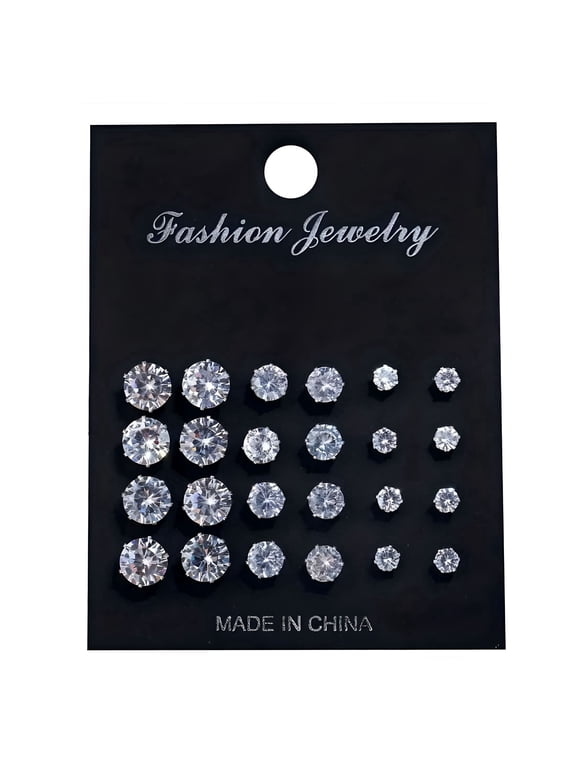12 Pairs Cubic Zirconia Stud Earrings Set, Hypoallergenic