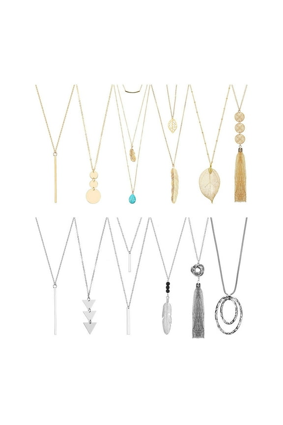 12Pcs Chain Necklace Set, Fashion Geometric Necklace for Women, Statement Tassel Necklace