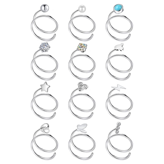 Designice 12Pcs Nose Rings Hoops,Butterfly Cubic Zirconia Nose Piercings,Silver