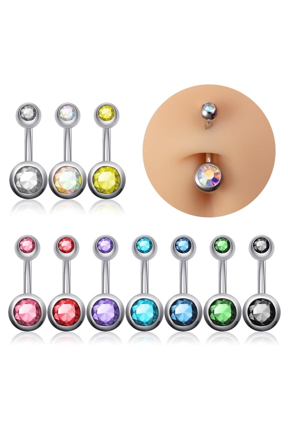14G Belly Button Ring,Candy CZ Belly Rings,Surgical Steel Piercing Jewelry,10Pcs