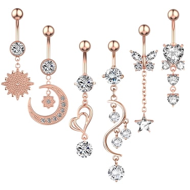 Piercings Falsos Para Ombligo - Pack De 5 Aros Dorados Con Clip, Sin Perforación, Acero Quirúrgico 316L