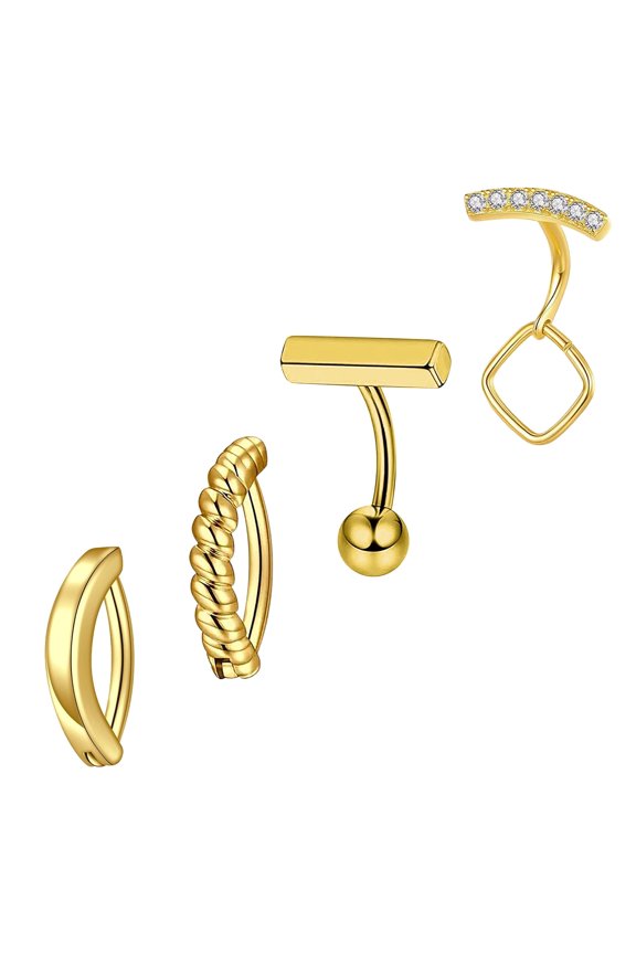14G Belly Button Ring,Gold Navel Rings,Surgical Steel Belly Button Piercing,4 Pcs