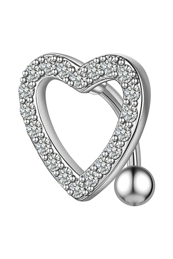 14G Belly Button Ring,Heart Navel Rings,Surgical Steel Belly Button Piercing,Sliver