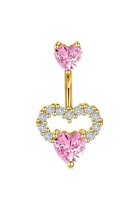 14G Belly Button Ring,Heart Navel Rings,Surgical Steel Belly Button Piercing,Pink