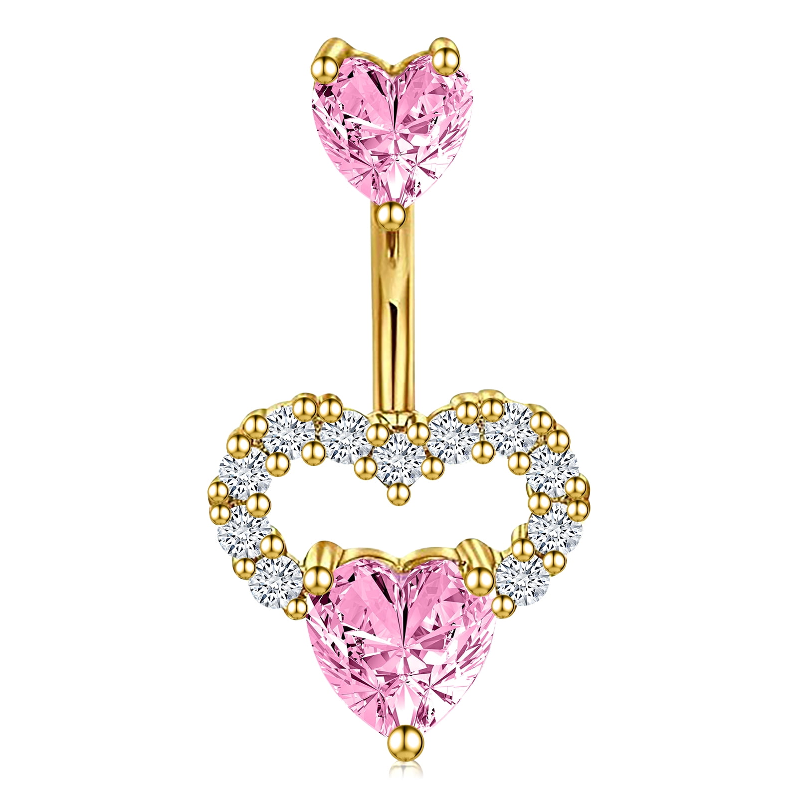 Designice 14G Belly Button Ring Pink Heart Navel Rings Hypoallergenic