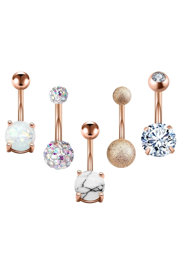 14G Belly Button Ring,Surgical Steel Navel Rings,Silver Piercing Jewelry,5 Pcs