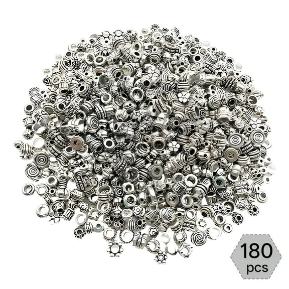 Designice 180Pcs Beads for Jewelry Making,Spacer Beads Large Hole Beads,Vintage Silver Beads for Bracelets