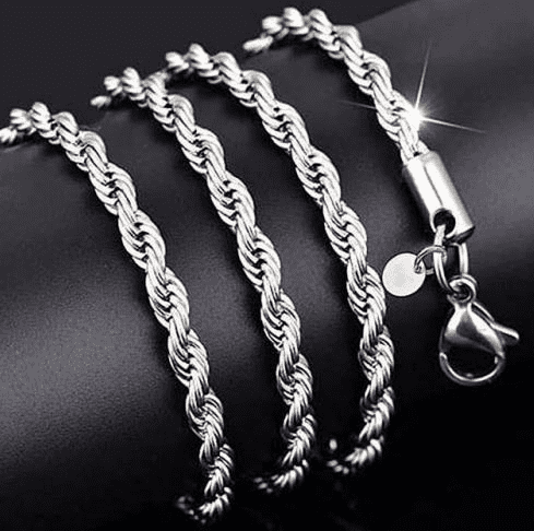 Designice 1Pc Twisted Rope Silver Jewelry ,Sterling Silver Necklace,925 Sterling Silver Necklace,3MM Twisted Rope Chain For Men