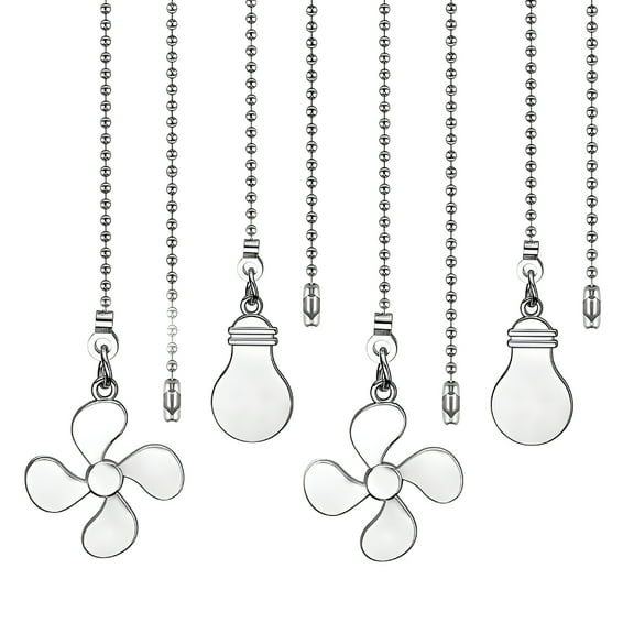 Designice 2 Pcs Ceiling Fan Pull Chain,Durable Metal Fan Chain Extension with Stylish Ornament,12 inch Decorative Fan Pull Chain,Silver