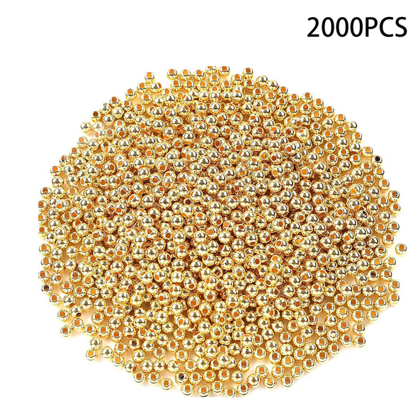 Designice 2000 Pieces Beads for Jewelry Making,Gold-Plated DIY Round Beads for Bracelets,Versatile Spacer Beads