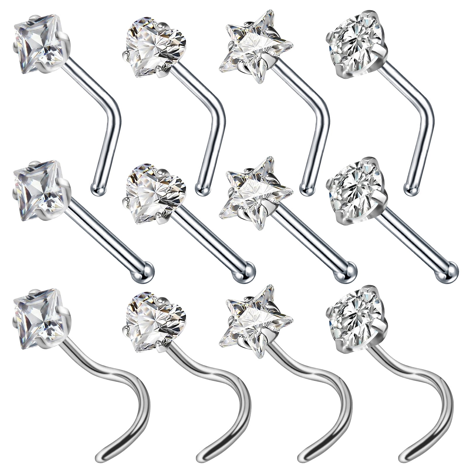 Designice 20g Nose Rings Mix Style Nose Studs Surgical Steel Nose 