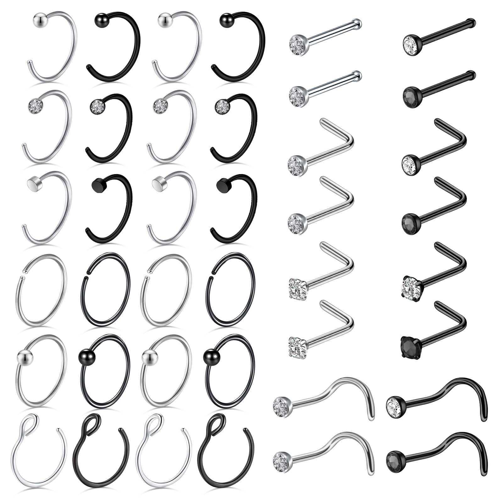 Designice 20G Nose Rings Multi Shape Nose Rings Hoops Surgical Steel ...