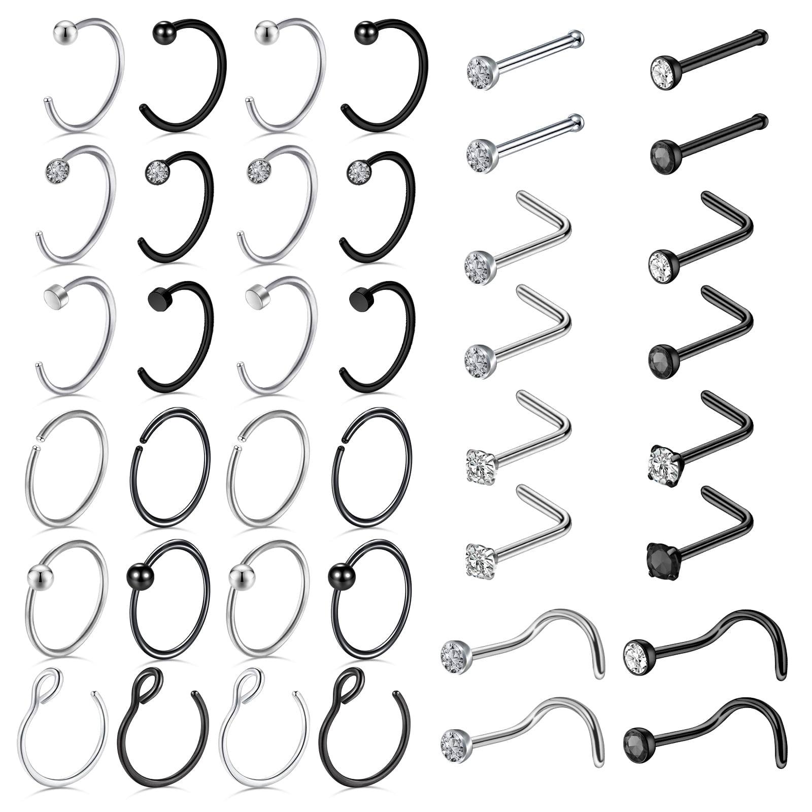 Nose Rings Post Designice 20G Nose Rings Multi Shape Nose Rings Hoops Surgical Steel ...