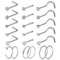 thumbnail image 1 of Designice 21Pcs Nose Rings L Shaped Nose Studs Hoop 20G Surgical Steel Nose Piercing Jewelry, 1 of 8
