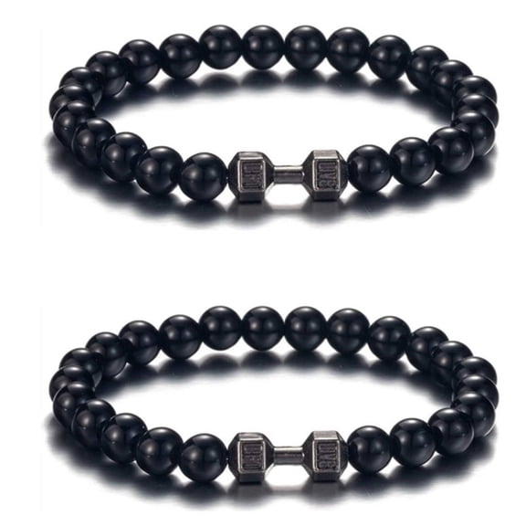 Designice 2Pcs Beaded Fitness Bracelet,Creative Fashionable Weight Lifting Bracelet,Sleek Alloy Dumbbell Bracelet