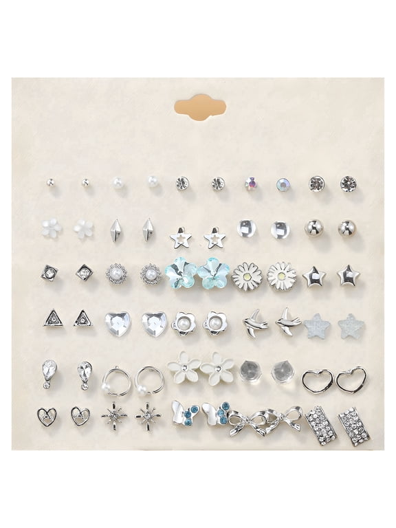 30 Pairs Hypoallergenic Earrings Set, Small Stud Flower Earrings in Silver for Women