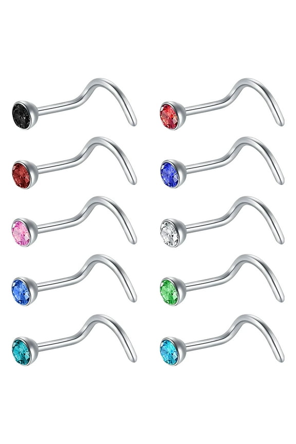30Pcs Nose Rings 20G Nose Studs Hoop Shiny Cubic Zirconia Nose Piercing Jewelry Women