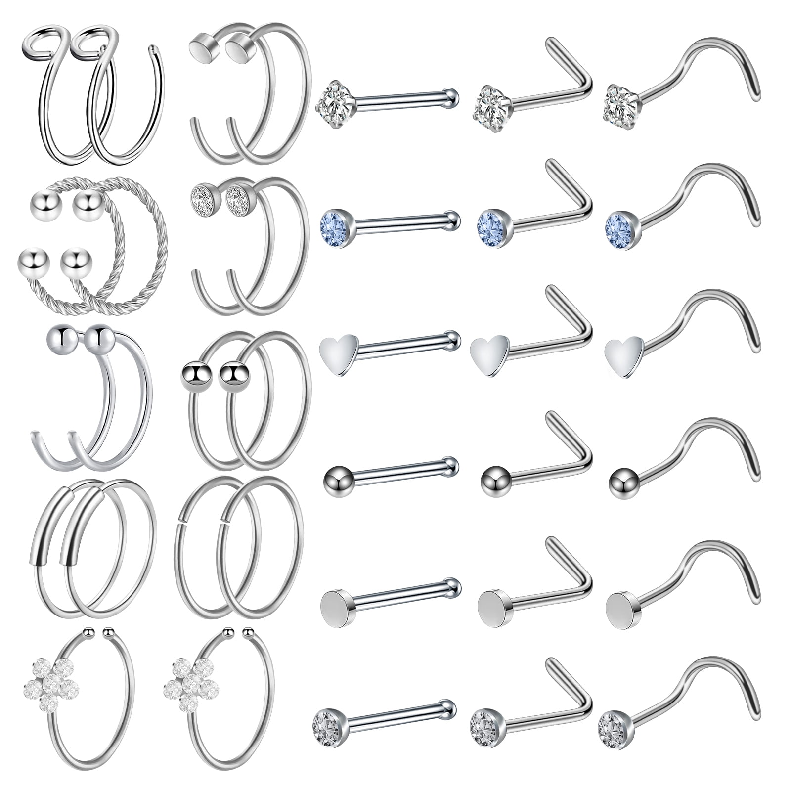 Designice 36Pcs Nose Rings Cubic Zirconia Nose Rings Hoops 20G Nose Designice 36Pcs Nose Rings Cubic Zirconia Nose Rings Hoops 20G Nose