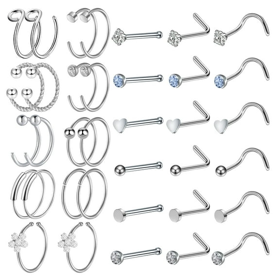 Designice 36Pcs Nose Rings Surgical Steel Nose Rings Hoops 20G Women Nose Piercings