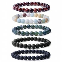Designice 5 Pcs Beaded Bracelets for Women and Men,8MM Round Crystal Gemstone Beaded Bracelet,Stretch Bracelets for Women and Men