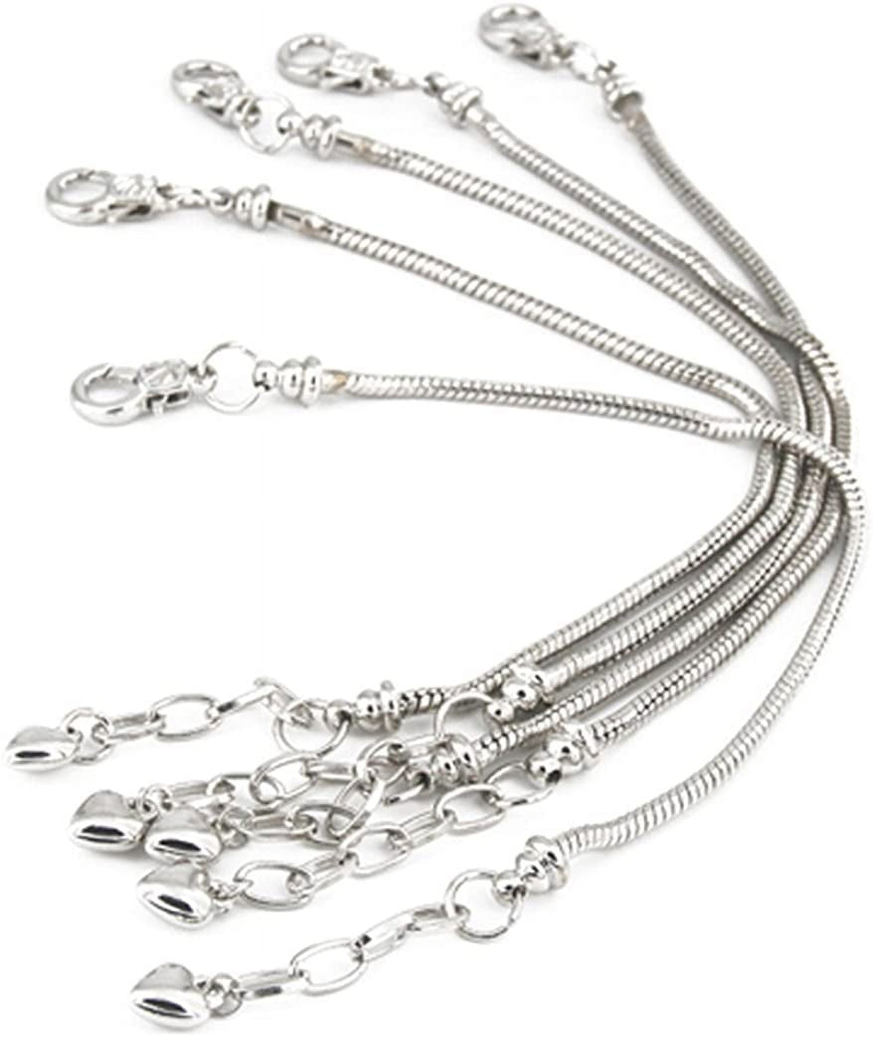 GEVORSAM 5 Pcs Snake Chain Charm Bracelet for Bead Charms Adjustble Charm Bracelet Silver Color Snake Chain Bracelet Jewelry Making Supplies Craft