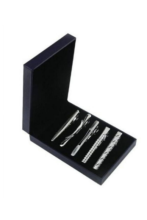 5 Pieces Brushed Tie Bar Formal Men Necktie Clip Clasp with Black Box