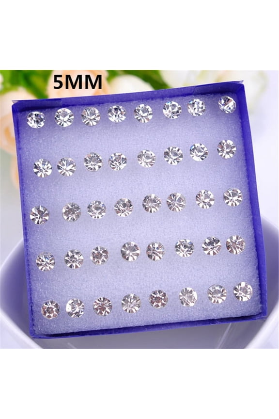 2026 New 3Mm/4Mm/5Mm Crystal Stud Earring Ear Stud 20 Pairs/Pack for Party, Casual, Wedding, Office, Date White 5Mm