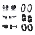 thumbnail image 1 of Designice 6 Pairs Black Titanium Steel Earrings Set, Unisex, Stud and Hoop, 1 of 4