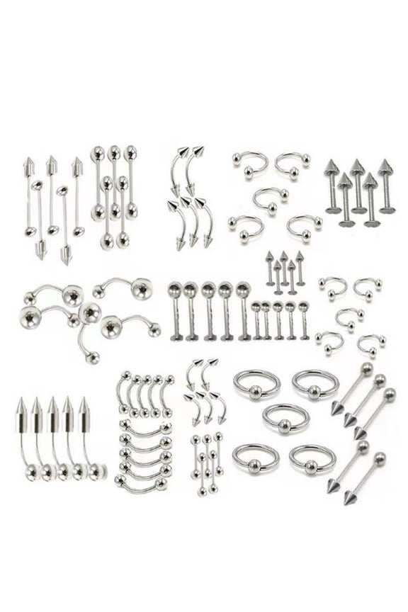 85Pcs Belly Button Piercing Kit,Piercing Jewelry Set for Lip Nose,Stainless Steel Body Jewelry for Multiple Locations