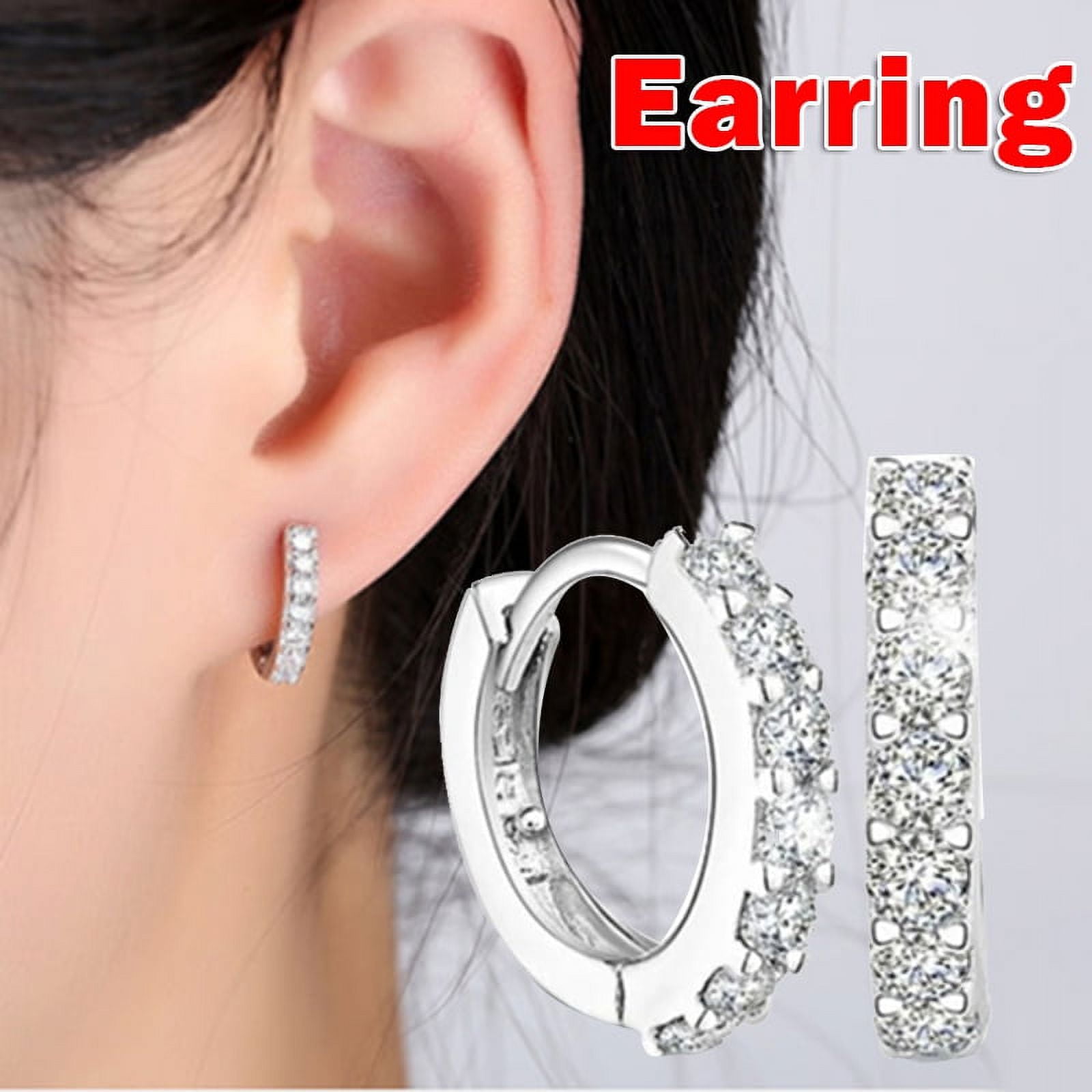 WEIYINYIN 925 Sterling Silver Earrings For Women Small Hoop Earrings Rhinestone Tiny Ear Ring Girl Ear Hoops Silver