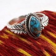 TIANBEN Designice 925 Sterling Silver Marquise Cut Retro Crack Turquoise Leaf Ring