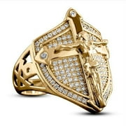 Designice AkoaDa 1 Pcs Christian Savior Jesus Cross Zircon Men Ring Motorcycle Party Hip Hop Shield Anniversary Jewelry